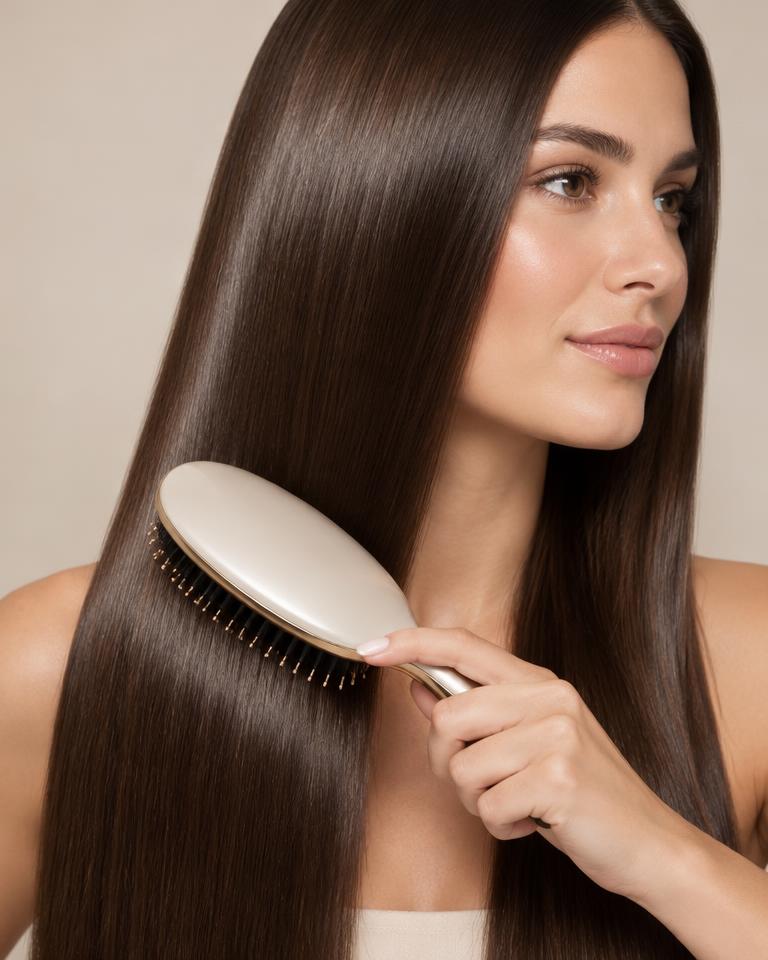 Cabelo liso e sem frizz a ser escovado